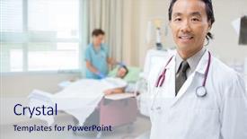  Presentation with dialysis - Presentation featuring room with nurse giving dialysis background and a sky blue colored foreground