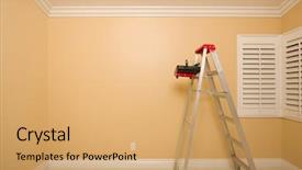  Presentation with painting walls paint roller - PPT layouts having room with plantation shutters ladder background and a coral colored foreground