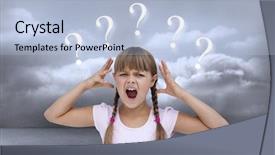  Presentation with question marks - Audience pleasing slide deck consisting of room with question mark backdrop and a light blue colored foreground