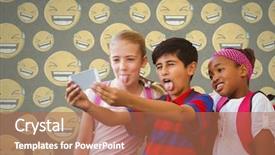  Presentation with kids - Presentation design with room with smiley faces laughing background and a coral colored foreground