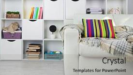  Presentation with living room - PPT theme with home decorationg - white living room with sofa background and a light gray colored foreground