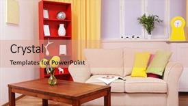  Presentation with room interior design - Colorful slide deck enhanced with modern interior design living room backdrop and a coral colored foreground