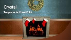  Presentation with holiday - Slide set having room with stockings on fireplace background and a ocean colored foreground