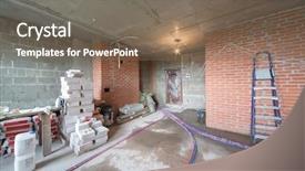  Presentation with house building - Slide deck featuring room with universal gypsum plaster background and a violet colored foreground