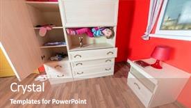  Presentation with closet - Audience pleasing slide deck consisting of rooms accomodation - girl lying upside down backdrop and a coral colored foreground