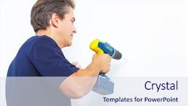  Presentation with cordless - Presentation theme featuring rooms accomodation - handsome man with cordless hand background and a  colored foreground