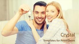  Presentation with real estate - Cool new PPT theme with rooms accomodation - real estate family and couple backdrop and a lemonade colored foreground