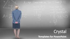  Presentation with room - Slide deck consisting of rooms division - businesswoman standing with hands behind background and a  colored foreground