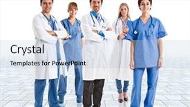  Presentation with labor and delivery medical team - Slides with rooms division - friendly medical team background and a light blue colored foreground