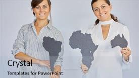  Presentation with octagon two mma fighters standing - Presentation enhanced with rooms division - two smiling woman stand holding background and a light gray colored foreground