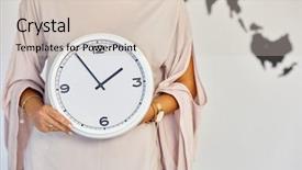  Presentation with cutout paper people standing around globe holding hands - Audience pleasing PPT theme consisting of rooms division - young woman stands holding wall backdrop and a lemonade colored foreground