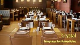  Presentation with furniture - Audience pleasing slide set consisting of roomy hall in restaurant backdrop and a tawny brown colored foreground