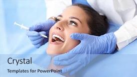  Presentation with root canal treatment - Slides having root canal treatment - adult woman having a visit background and a light blue colored foreground