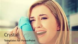  Presentation with tooth root - Colorful PPT theme enhanced with root canal treatment - woman having tooth ache holding backdrop and a coral colored foreground