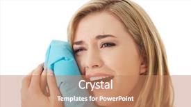  Presentation with tooth root - PPT theme with root canal treatment - woman heaving tooth ache holding background and a coral colored foreground