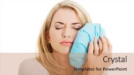  Presentation with tooth root - PPT layouts featuring root canal treatment - woman heaving tooth ache holding background and a coral colored foreground