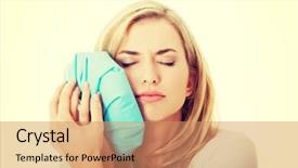  Presentation with tooth root - Slides featuring root canal treatment - woman heaving tooth ache holding background and a  colored foreground