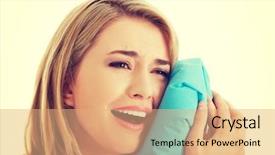 Presentation with ice - Beautiful presentation design featuring root canal treatment - woman heaving tooth ache holding backdrop and a  colored foreground