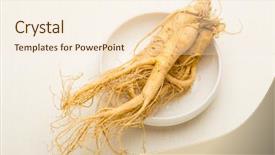  Presentation with ginseng - Presentation theme consisting of root crops - fresh ginseng background and a cream colored foreground