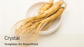  Presentation with ginseng - Cool new PPT theme with root crops - korean fresh ginseng backdrop and a lemonade colored foreground