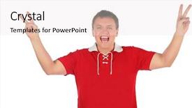  Presentation with victory sport - Colorful presentation theme enhanced with rooters - sport fan with victory fingers backdrop and a  colored foreground