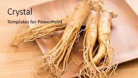  Presentation with ginseng - Audience pleasing PPT theme consisting of roots - fresh ginseng root over wooden backdrop and a lemonade colored foreground