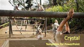  Presentation with obstacle course - Cool new PPT layouts with rope climbing during obstacle course backdrop and a tawny brown colored foreground