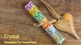  Presentation with european currency - Amazing PPT theme having rope set of rolled 500 backdrop and a tawny brown colored foreground