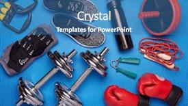  Presentation with sport blue - Slide set consisting of rope sneakers wheel exercise expand background and a teal colored foreground