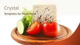  Presentation with white plate - PPT theme consisting of roquefort-and-vegetables-on-wooden background and a cream colored foreground