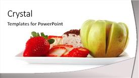  Presentation with white plate - Beautiful PPT theme featuring ros - apple strawberry and cream cake backdrop and a  colored foreground