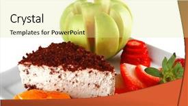  Presentation with cake - Beautiful PPT theme featuring ros - cream cake and raw fruits backdrop and a  colored foreground