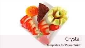  Presentation with dessert waffle ice cream and cake - Slide set having ros - cream cake raw apple background and a  colored foreground