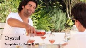  Presentation with outdoors - Audience pleasing PPT theme consisting of ros - friends drinking wine outdoors backdrop and a lemonade colored foreground