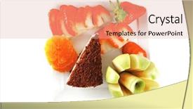  Presentation with white plate - Cool new PPT theme with ros - pie and fresh raw fruits backdrop and a  colored foreground