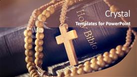  Presentation with holy bible - Audience pleasing theme consisting of rosary-beads-and-crucifix-cross backdrop and a coral colored foreground