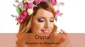  Presentation with beautiful floral border flower design - PPT layouts consisting of rose crown - beautiful young woman wearing floral background and a  colored foreground