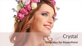  Presentation with floral - Presentation enhanced with rose crown - beautiful young woman wearing floral background and a  colored foreground
