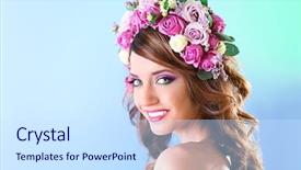  Presentation with blue floral - Colorful presentation design enhanced with rose crown - beautiful young woman wearing floral backdrop and a sky blue colored foreground