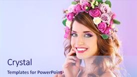  Presentation with purple floral - Slide deck having rose crown - beautiful young woman wearing floral background and a sky blue colored foreground