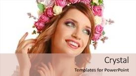  Presentation with beautiful floral border flower design - Amazing slide set having rose crown - beautiful young woman wearing floral backdrop and a coral colored foreground
