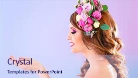  Presentation with purple rose - Presentation theme enhanced with rose crown - beautiful young woman wearing floral background and a sky blue colored foreground