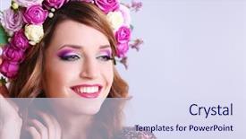  Presentation with floral - Amazing PPT theme having rose crown - beautiful young woman wearing floral backdrop and a  colored foreground