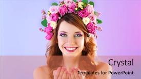  Presentation with purple floral - Beautiful presentation theme featuring rose crown - beautiful young woman wearing floral backdrop and a coral colored foreground