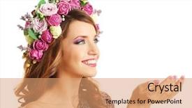  Presentation with beautiful floral border flower design - Beautiful presentation featuring rose crown - beautiful young woman wearing floral backdrop and a coral colored foreground