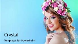  Presentation with blue floral - Amazing theme having rose crown - beautiful young woman wearing floral backdrop and a arctic colored foreground
