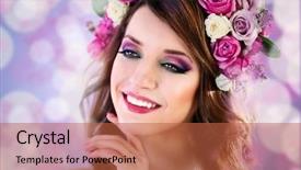  Presentation with floral - Slides enhanced with rose crown - beautiful young woman wearing floral background and a red colored foreground