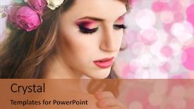  Presentation with floral - PPT theme with rose crown - beautiful young woman wearing floral background and a red colored foreground