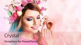  Presentation with floral - Beautiful presentation theme featuring rose crown - beautiful young woman wearing floral backdrop and a  colored foreground