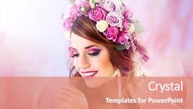  Presentation with purple floral - Audience pleasing slides consisting of rose crown - beautiful young woman wearing floral backdrop and a coral colored foreground
